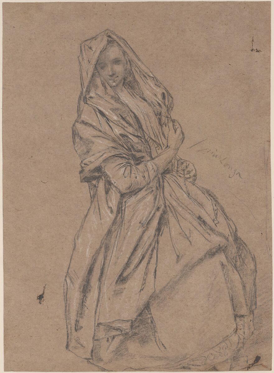 Study of a Seated Woman, Pietro Longhi (Pietro Falca) (Italian, Venice 1701–1785 Venice), Black chalk stumped, highlighted with white chalk