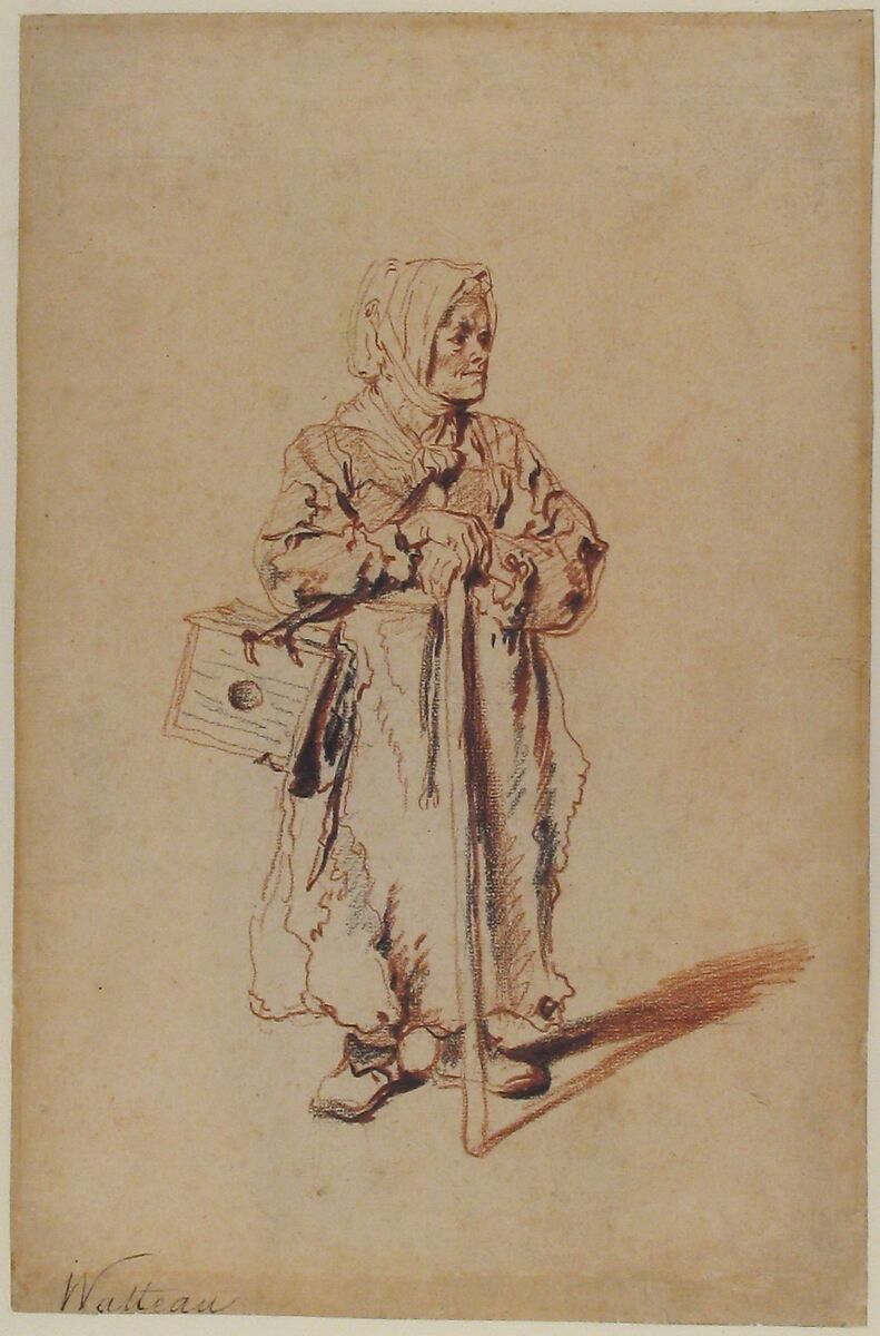 Standing Savoyarde with a Marmot Box, Antoine Watteau (French, Valenciennes 1684–1721 Nogent-sur-Marne), Red and black chalk