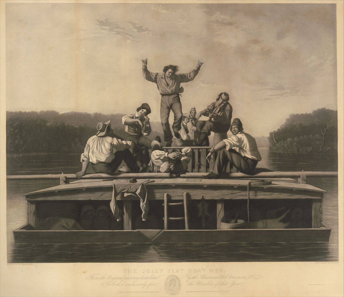 The Jolly Flat Boat Men, Thomas Doney (born France, active New York 1844–49), Mezzotint and engraving with etching 