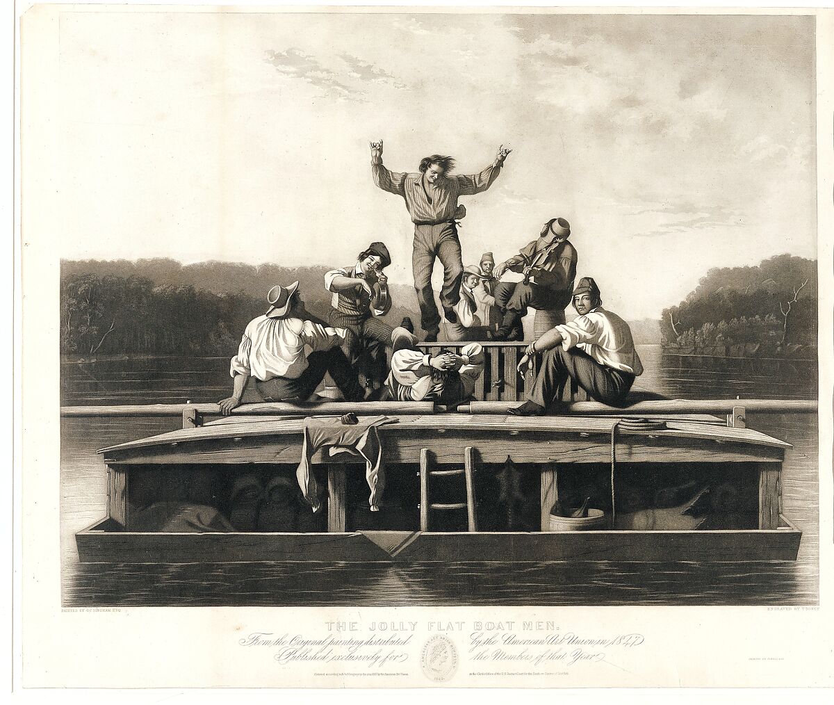 The Jolly Flat Boat Men, Thomas Doney (born France, active New York and Philadelphia 1844–67), Mezzotint and engraving with etching