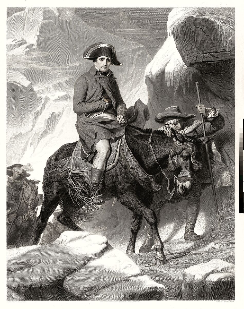 Napoleon Crossing the Alps, Alphonse François (French, Paris 1814–1888 Paris), Engraving; proof before letters