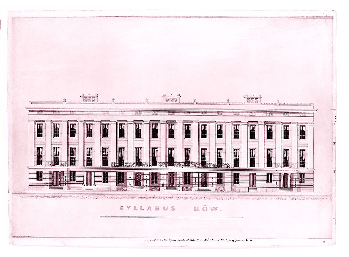 Syllabus Row, New York, Alexander Jackson Davis (American, New York 1803–1892 West Orange, New Jersey), Watercolor on paper 