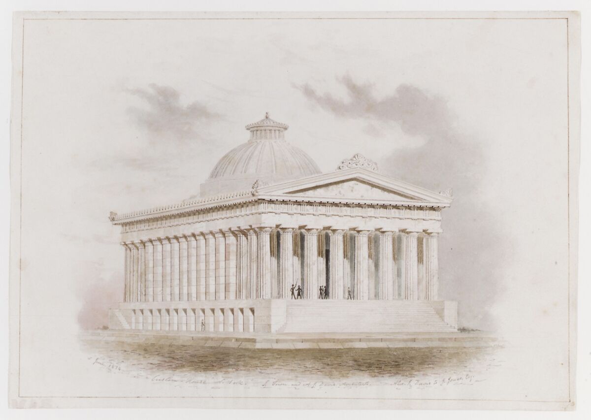 U. S. Custom House, New York (perspective), Ithiel Town (American, Thompson, Connecticut  1784–1844 New Haven, Connecticut), Watercolor and graphite 