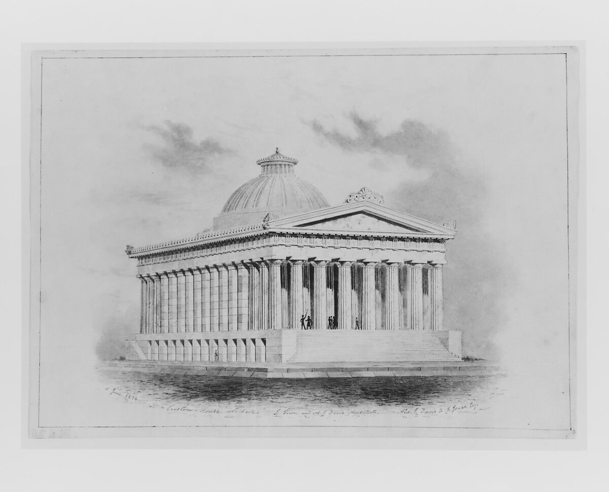 U. S. Custom House, New York (perspective), Ithiel Town (American, Thompson, Connecticut  1784–1844 New Haven, Connecticut), Watercolor and graphite