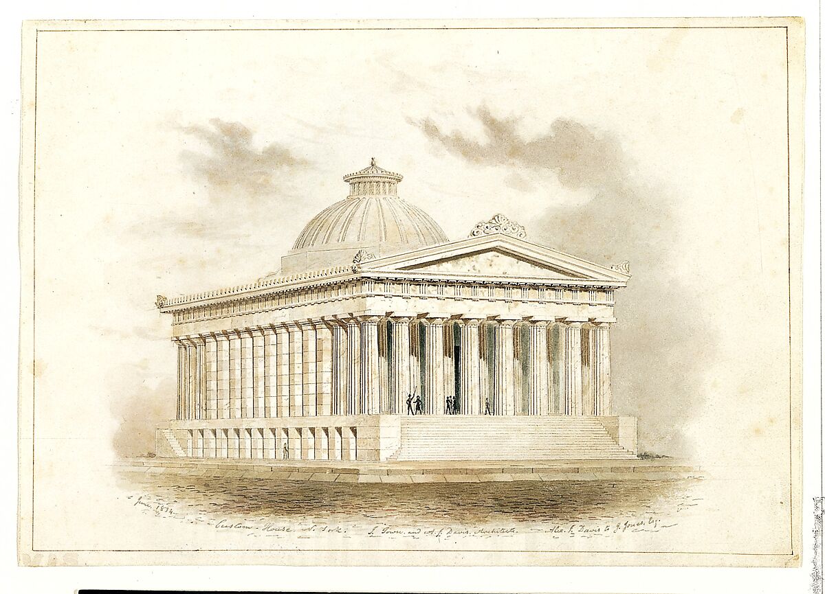 U. S. Custom House, New York (perspective), Ithiel Town (American, Thompson, Connecticut  1784–1844 New Haven, Connecticut), Watercolor and graphite