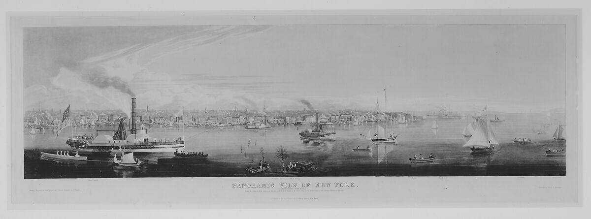 Panoramic View of New York Taken from the North River, Drawn and etched by Robert Havell Jr. (American (born England), Reading 1793–1878 Tarrytown, New York), Hand-colored etching and aquatint