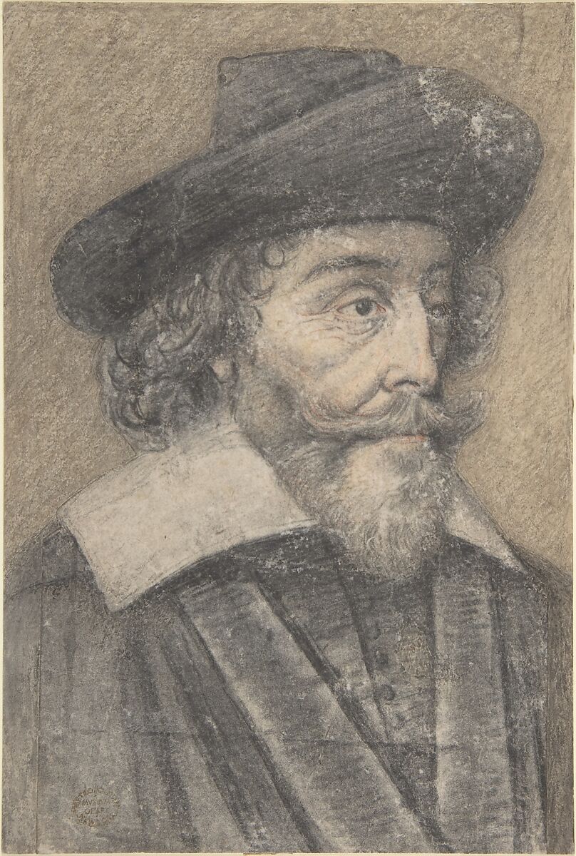 Portrait of a Man, Anonymous, French, 17th century, Red chalk, pen and black ink, touches of brush and gray ink, silhouetted and pasted onto a rectangular sheet of paper tinted buff at back of head and gray at shoulders. 