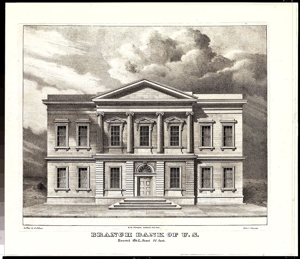 The Branch Bank of the United States, Wall Street, New York, Erected in 1825 (from Views of the Public Buildings in the City of New York Correctly Drawn on Stone by A. J. Davis, 1827), Anthony Imbert (American, born France, active New York 1825–ca. 1838), Lithograph 