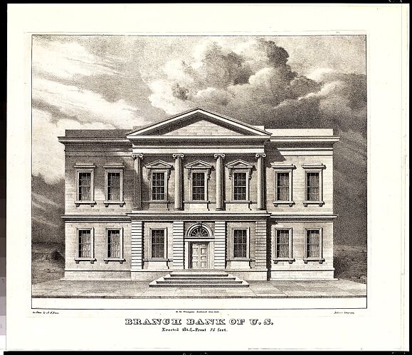 The Branch Bank of the United States, Wall Street, New York, Erected in 1825 (from Views of the Public Buildings in the City of New York Correctly Drawn on Stone by A. J. Davis, 1827)