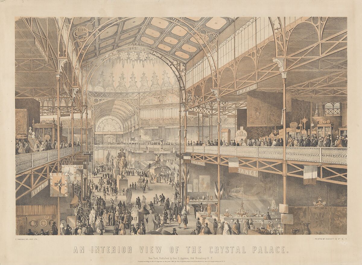 An Interior View of the New York Crystal Palace, Drawn and lithographed by Charles Parsons (American (born England), Hampshire 1821–1910 New York), Color lithograph 