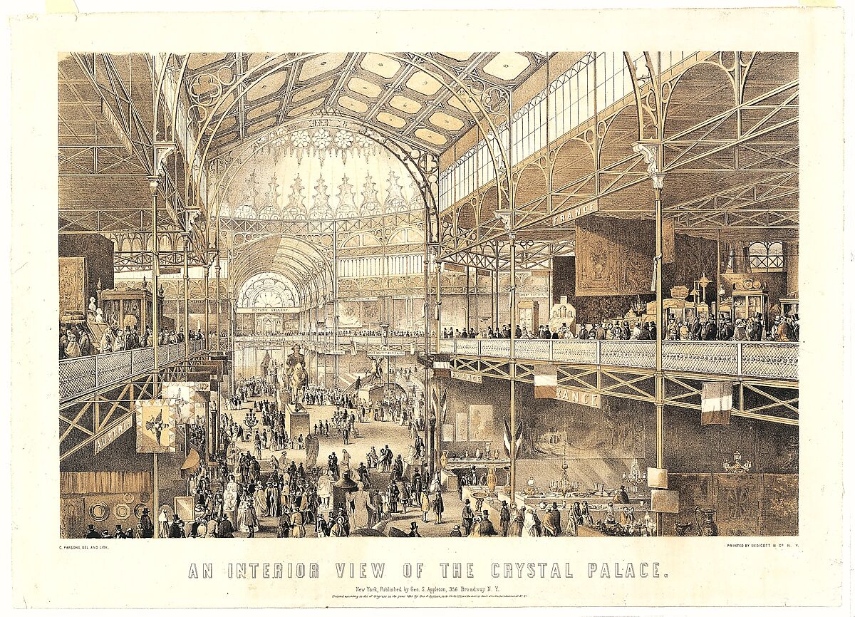 An Interior View of the New York Crystal Palace, Drawn and lithographed by Charles Parsons (American (born England), Hampshire 1821–1910 New York), Color lithograph