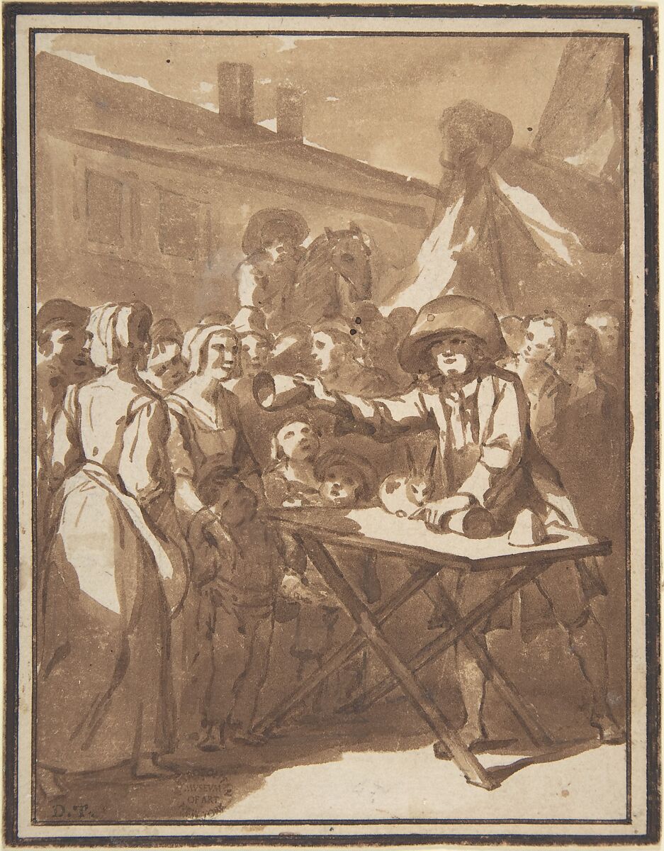 Scene at a Fair: A Magician, Anonymous, French, 18th century, Pen and brown ink, brush and brown wash 