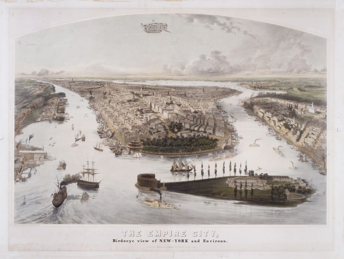 The Empire City, Birdseye View of New York and Environs, John Bachmann (American, born Switzerland, 1814/15–1896), Lithograph printed in colors with hand coloring 