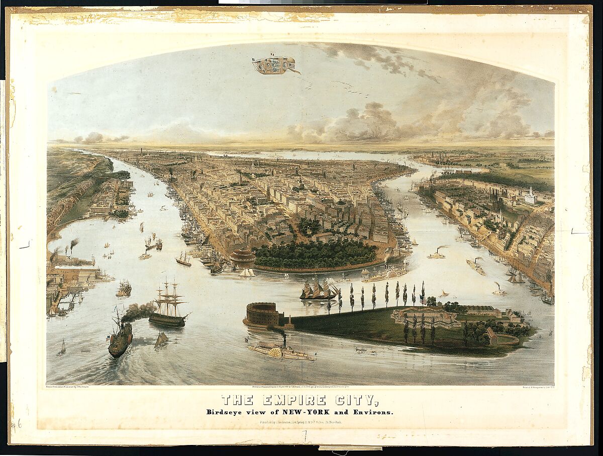 The Empire City, Birdseye View of New York and Environs, John Bachmann (American, born Switzerland, 1814/15–1896), Lithograph printed in colors with hand coloring