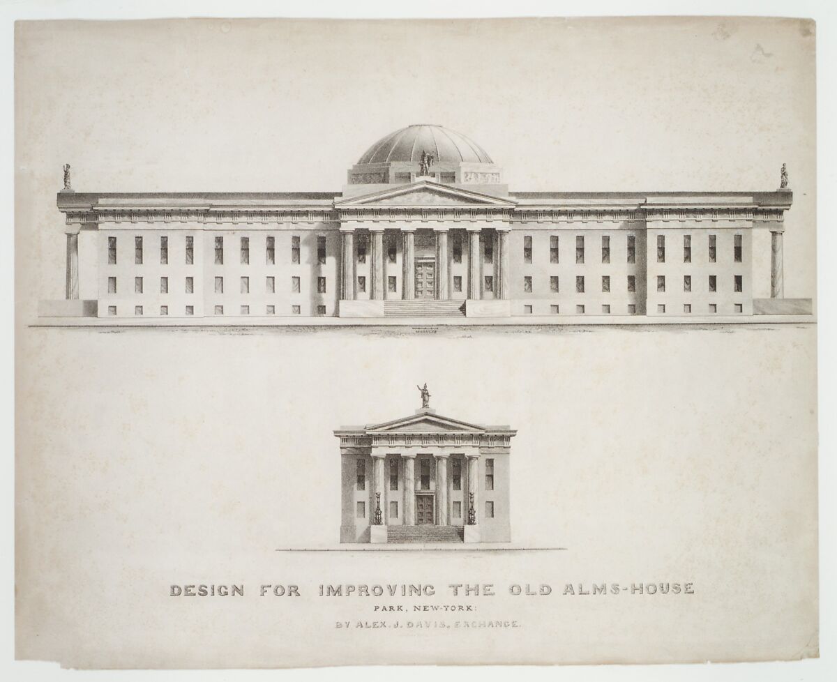 Design for Improving the Old Alm's-House, North Side of City Hall Park, Facing Chambers Street, New York, Anthony Imbert (American, born France, active New York 1825–ca. 1838), Lithograph 