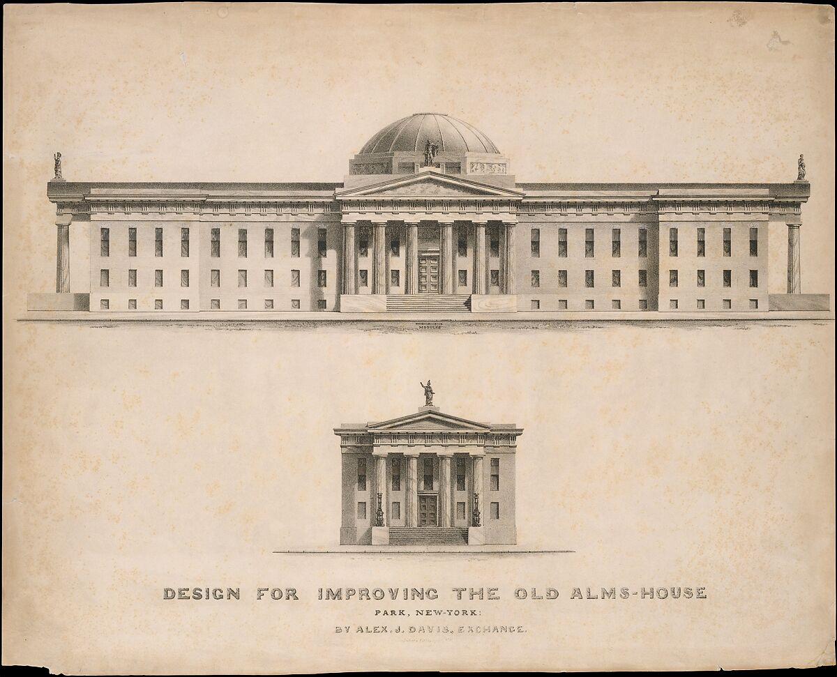 Design for Improving the Old Alm's-House, North Side of City Hall Park, Facing Chambers Street, New York, Anthony Imbert (American, born France, active New York 1825–ca. 1838), Lithograph