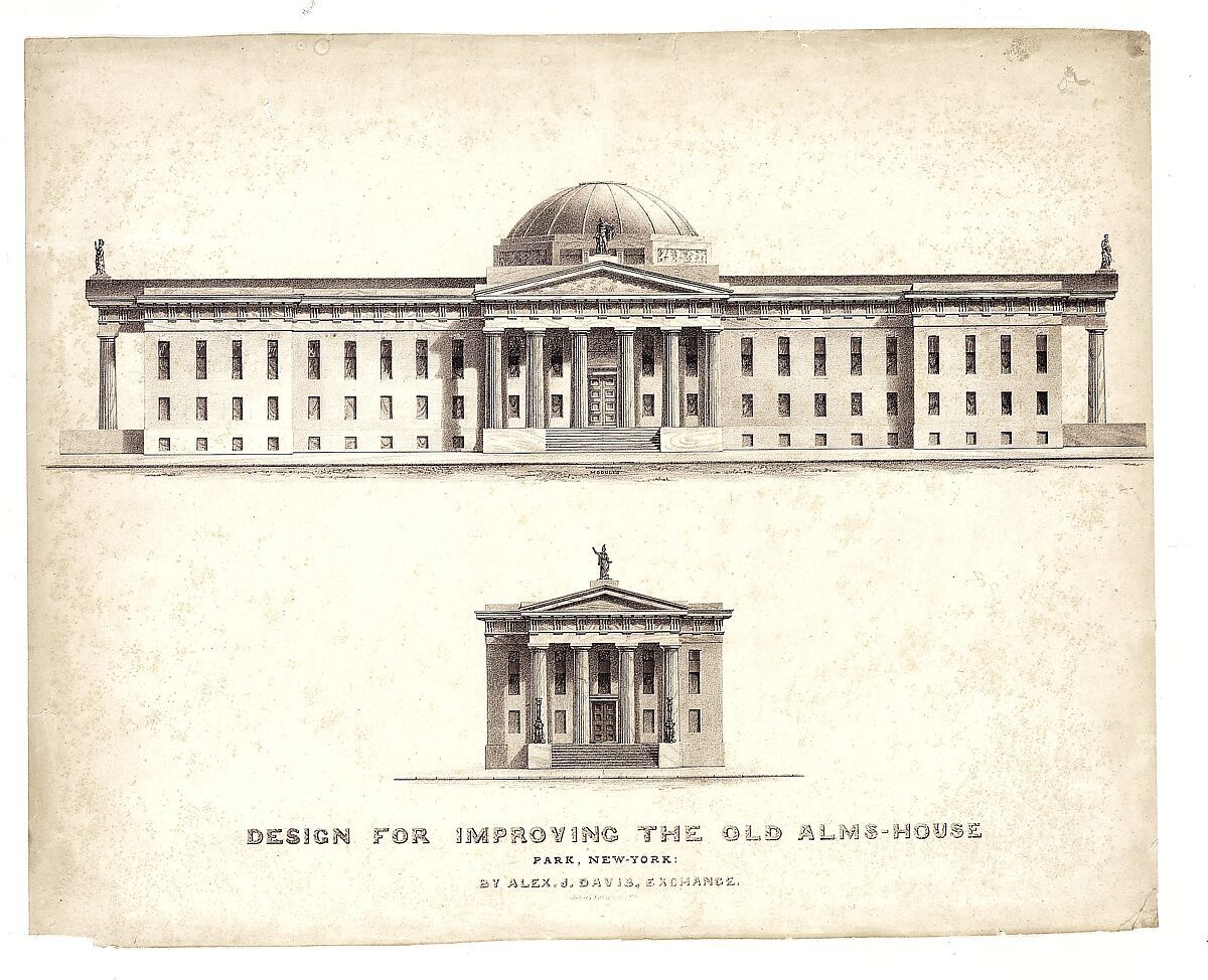 Design for Improving the Old Alm's-House, North Side of City Hall Park, Facing Chambers Street, New York, Anthony Imbert (American, born France, active New York 1825–ca. 1838), Lithograph
