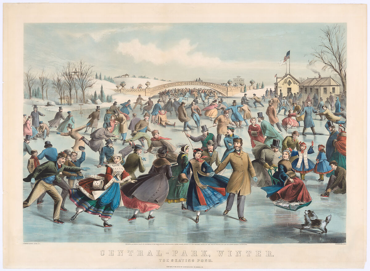 Central Park, Winter – The Skating Pond, After a painting by Charles Parsons (American (born England), Hampshire 1821–1910 New York), Hand-colored lithograph
