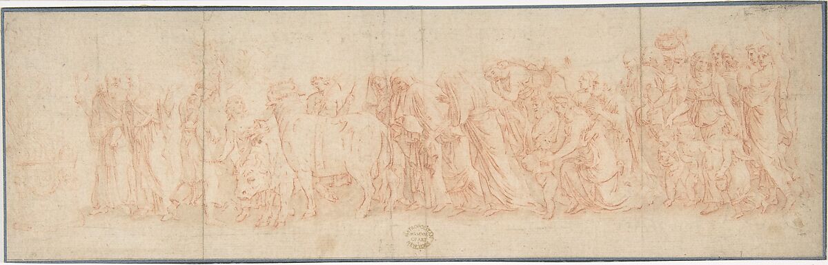Sacrificial Procession, Anonymous, French, 17th century, Red chalk, washed 