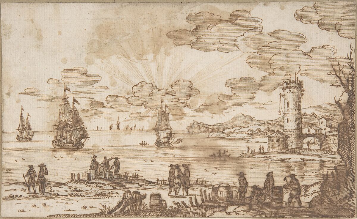 Coast Scene, Anonymous, French, 17th century, Pen and brown ink 