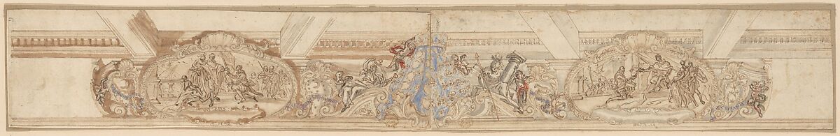 Decoration for Frieze, Anonymous, French, 16th century, Pen and bistre tinted 
