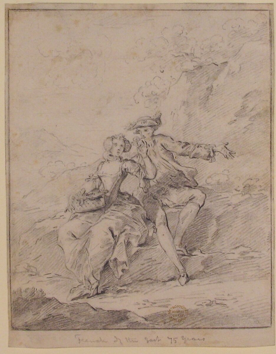 Figures in a Landscape, Anonymous, French, 18th century, Black chalk