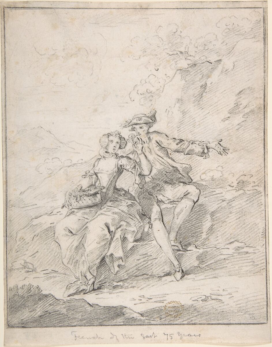 Figures in a Landscape, Anonymous, French, 18th century, Black chalk 