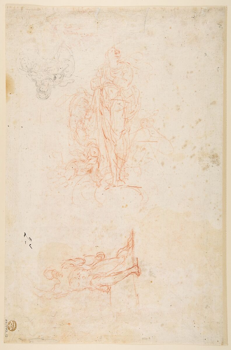 Bacchanals, Anonymous, French, 18th century, Red chalk; squared in black chalk