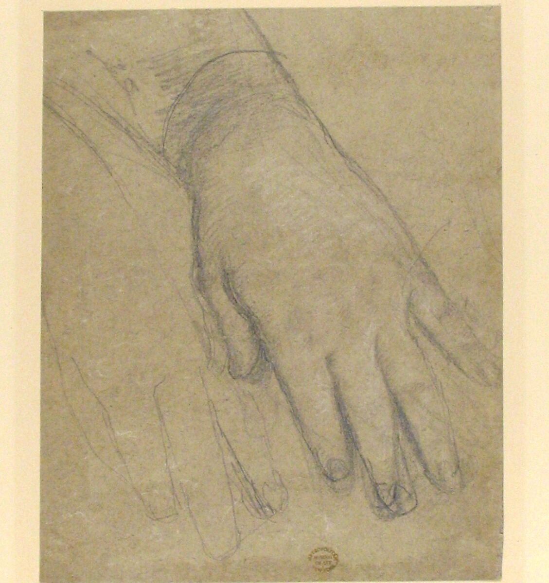 Study of a Hand, Anonymous, French, 19th century, Graphite heightened with white