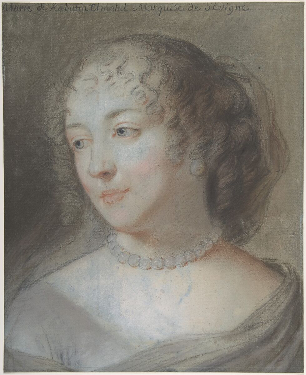 Portrait of Marie de Rabutin-Chantal, Marquise de Sévigné, After Claude Lefèbvre (French, Fontainebleau 1632–1675 Paris), Black chalk and colored chalks 