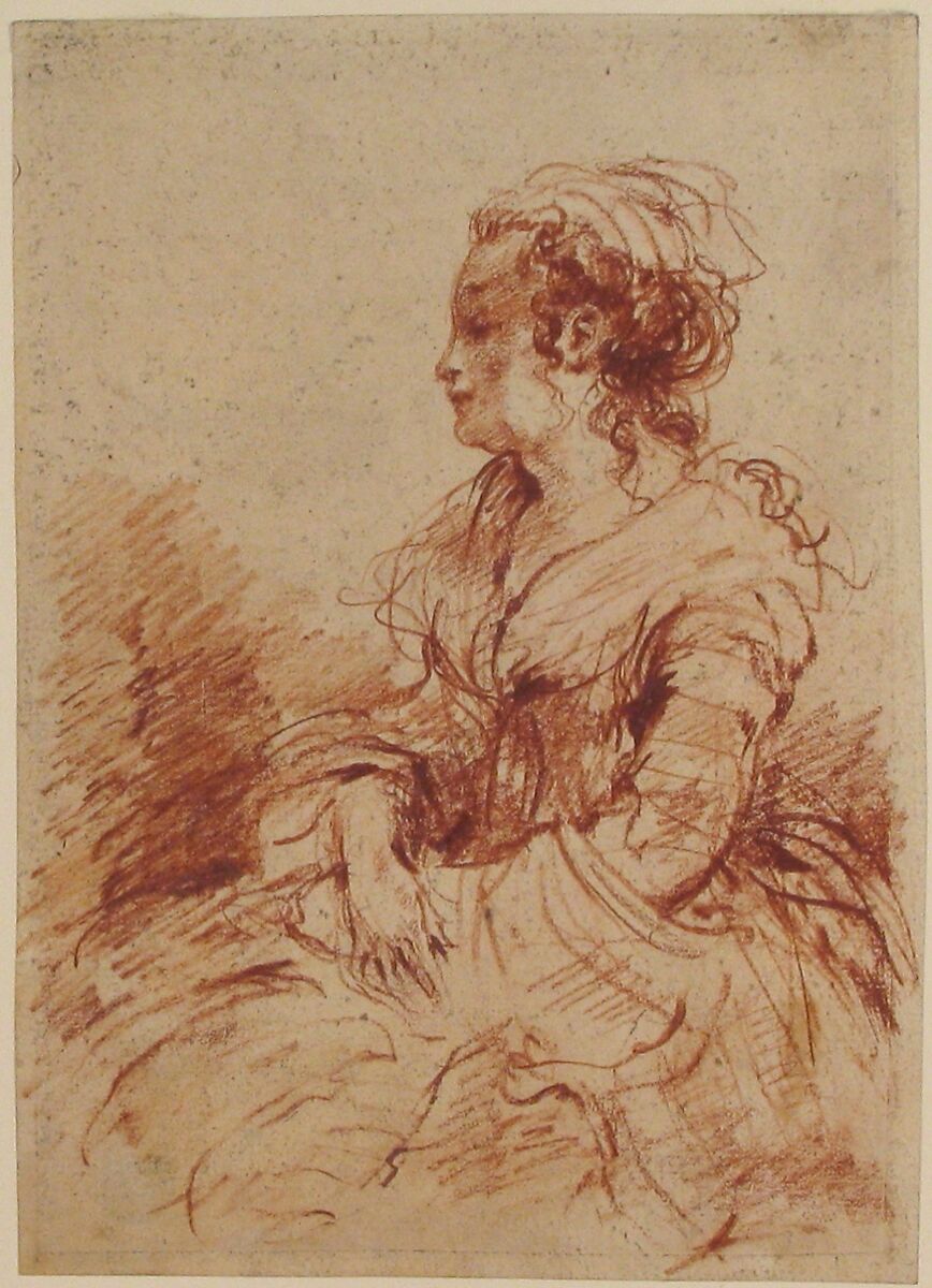 Portrait of a Lady, seated, Anonymous, French, 18th century, Red chalk