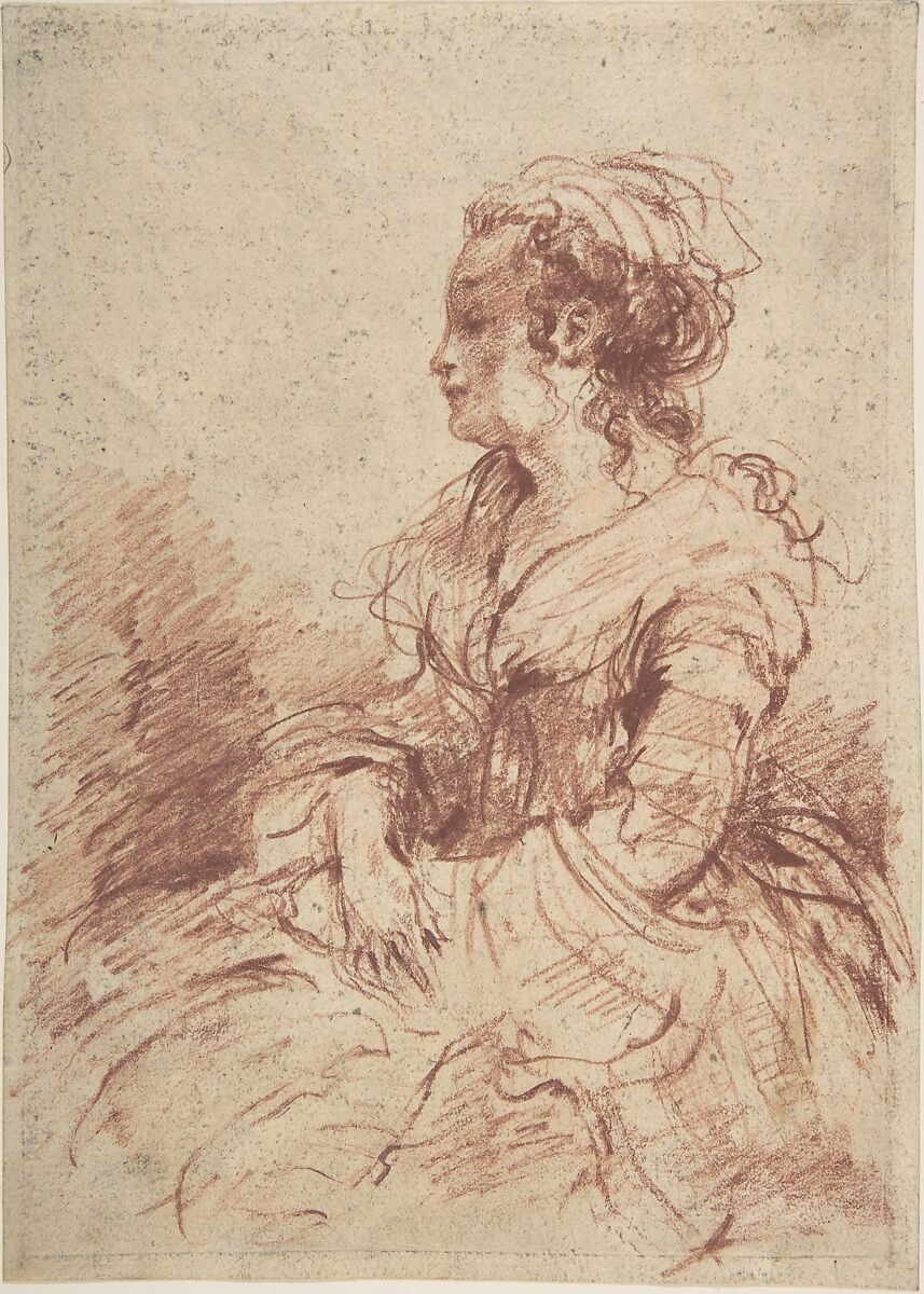 Portrait of a Lady, seated, Anonymous, French, 18th century, Red chalk 