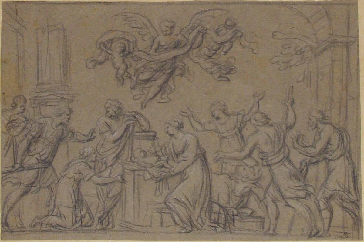 The Nativity, Louis Licherie de Beurie (French, Houdan 1629–1687 Paris), Black and white chalk on light brown paper