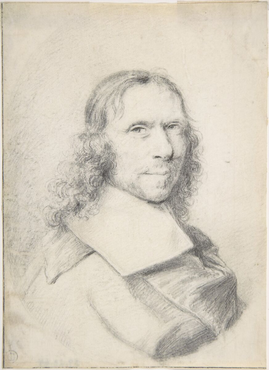 Bust of a Man with a Broad Collar, Anonymous, French, 17th century, Graphite on vellum; framing lines at left and at lower margins in pen and brown ink 