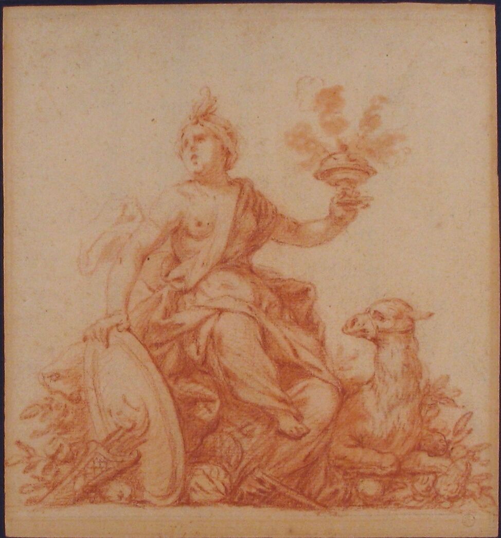 Allegory of Asia, from the Four Continents, Anonymous, French, 18th century, Red chalk