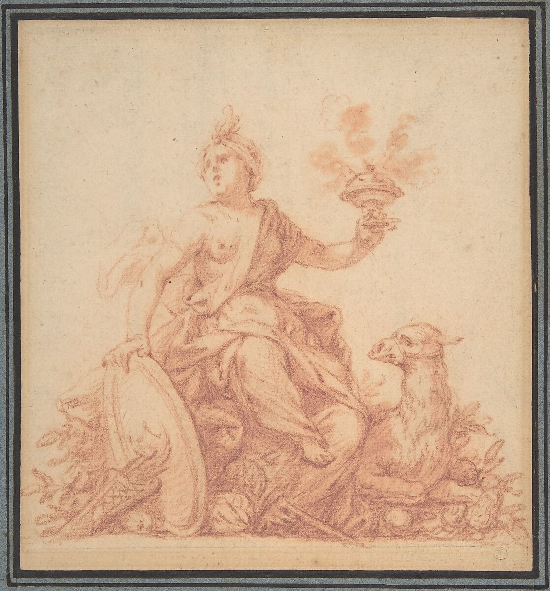 Allegory of Asia, from the Four Continents, Anonymous, French, 18th century, Red chalk on paper 