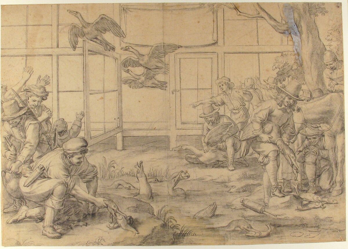 The Defeat of the Cormorants, Louis Testelin (French, Paris 1615–1655 The Hague), Black chalk