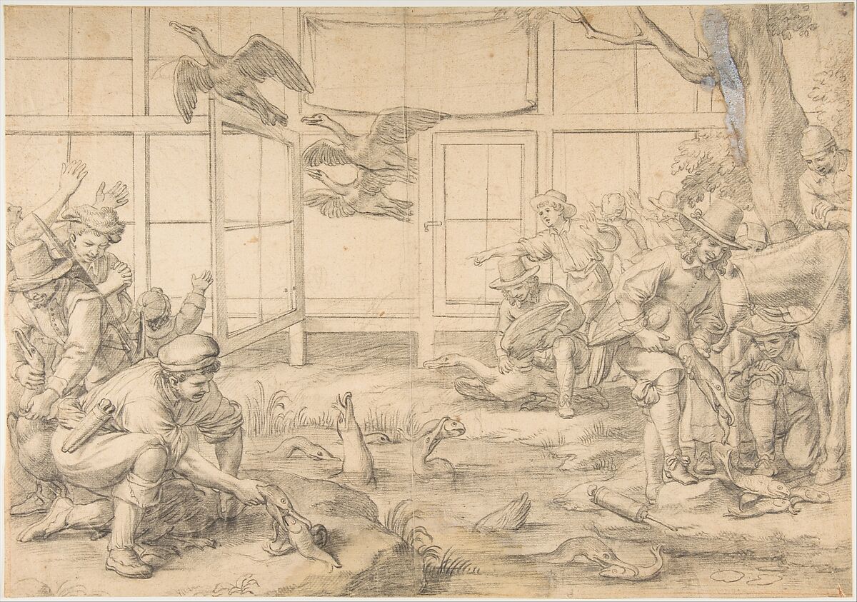 The Defeat of the Cormorants, Louis Testelin (French, Paris 1615–1655 The Hague), Black chalk 