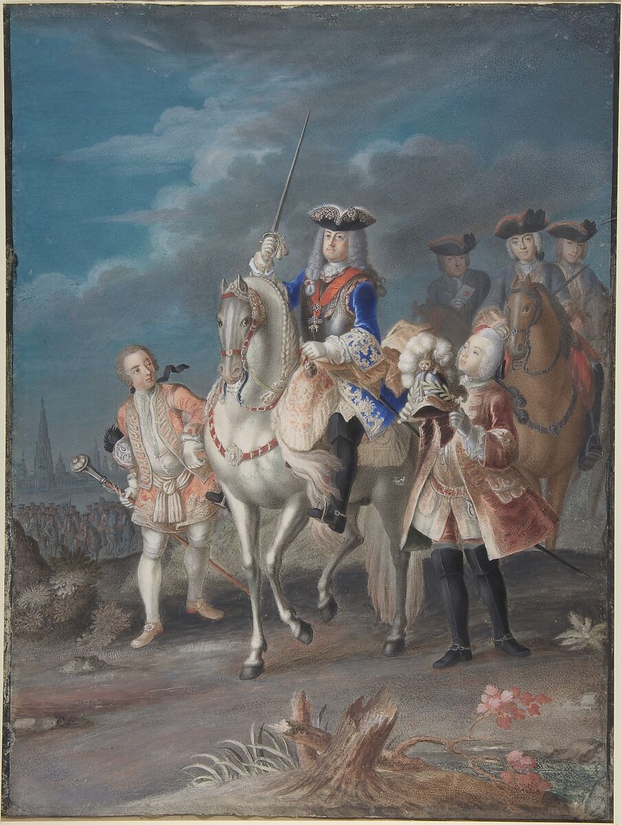 Portrait of the consort of Maria Theresa, queen of Hungary and Bohemia, on horseback, Anonymous, French, 18th century, Watercolor on vellum 