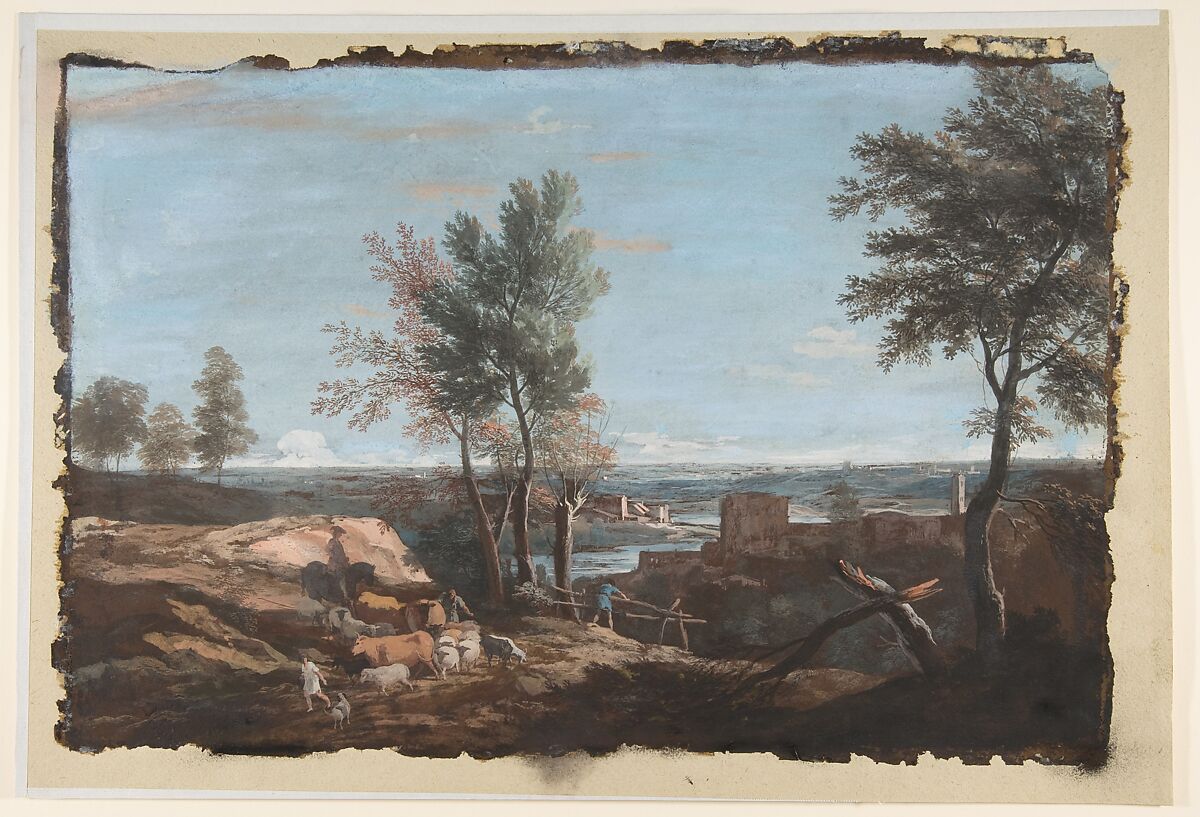 Extensive Pastoral Landscape, Marco Ricci (Italian, Belluno 1676–1730 Venice (?)), Gouache on kidskin 