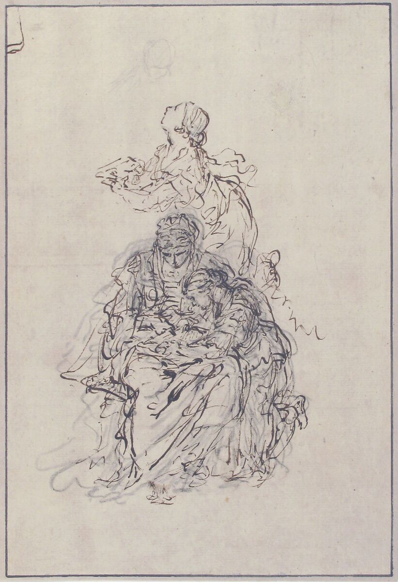 Studies for an Education of the Virgin: Saint Anne Teaching the Virgin to Read, Sebastiano Ricci (Italian, Belluno 1659–1734 Venice), Pen and brown ink over black chalk