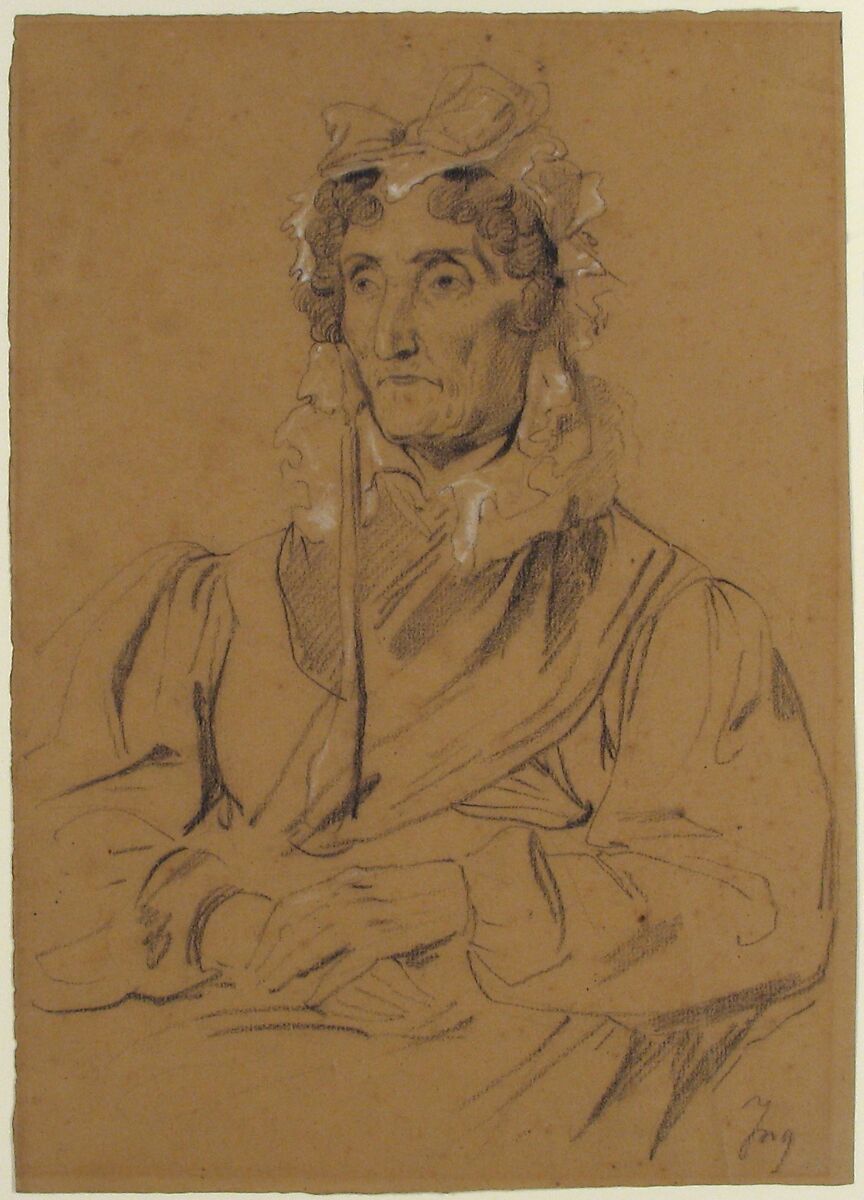 Portrait of an Old Woman, Anonymous, French, 19th century, Black chalk, heightened with white chalk, on buff paper