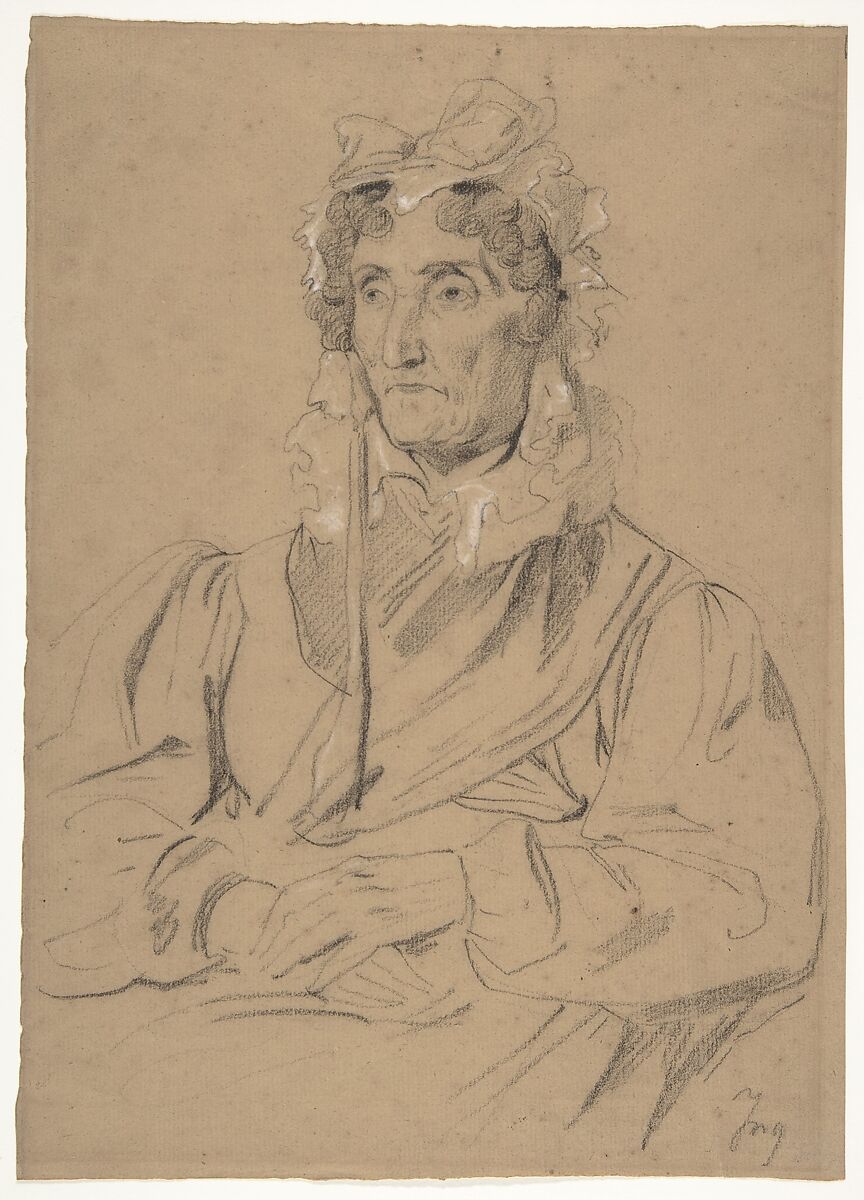 Portrait of an Old Woman, Anonymous, French, 19th century, Black chalk, heightened with white chalk, on buff paper 