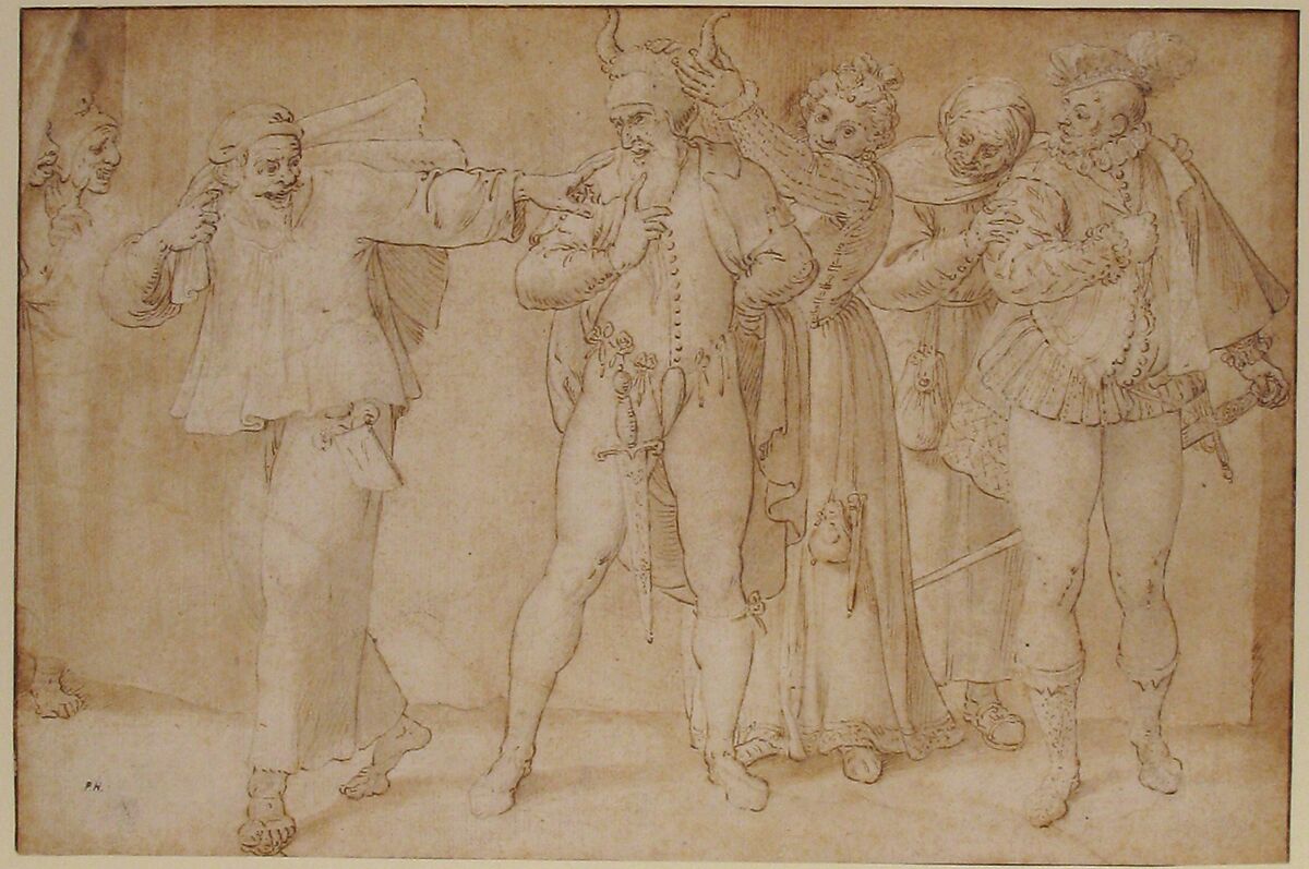 A Theatrical Scene, Anonymous, French, 17th century, Pen and brown ink, brush and brown wash