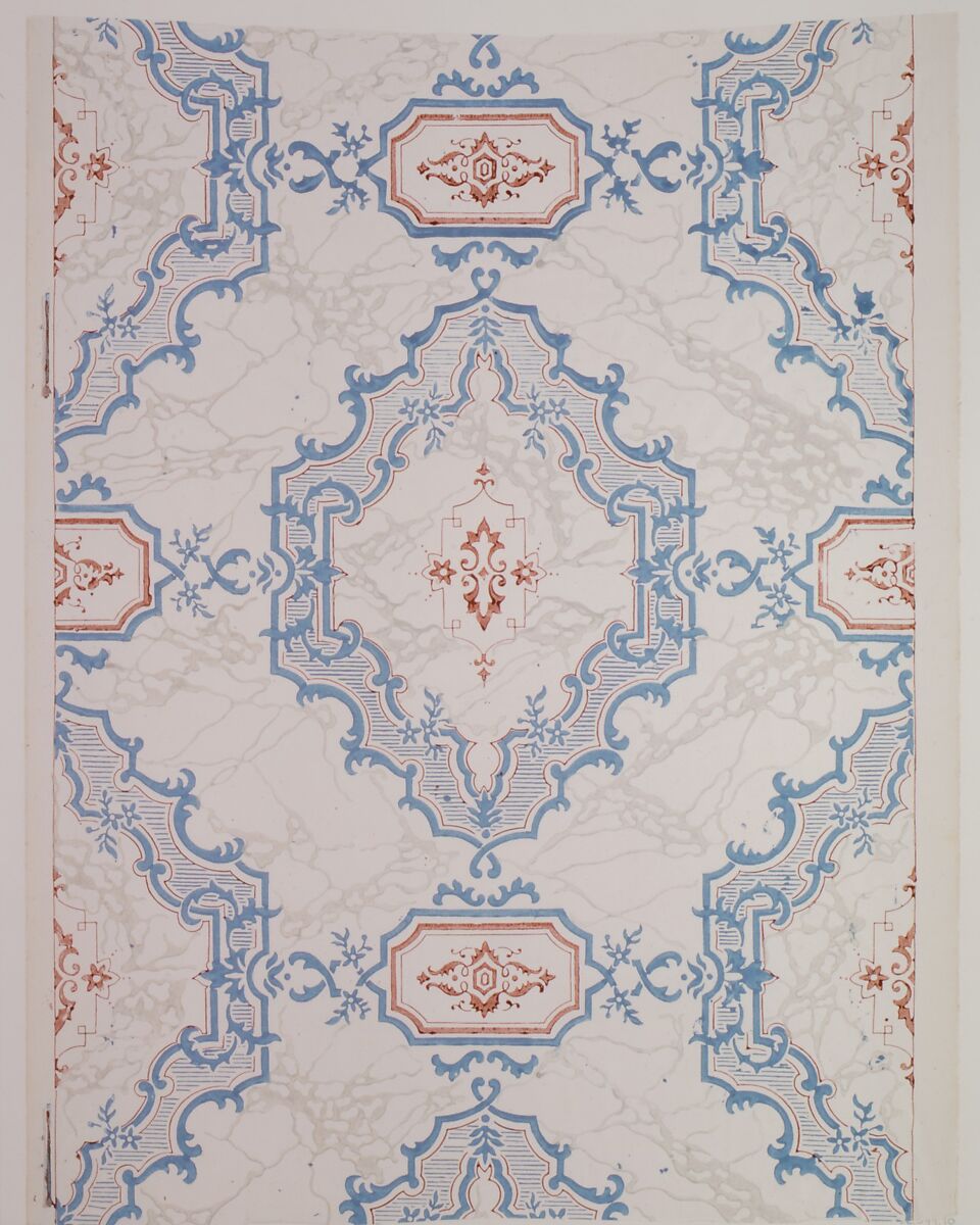 Entrance-hall Wallpaper from the Collins House, Anonymous, American, 19th century, Roller-printed paper 