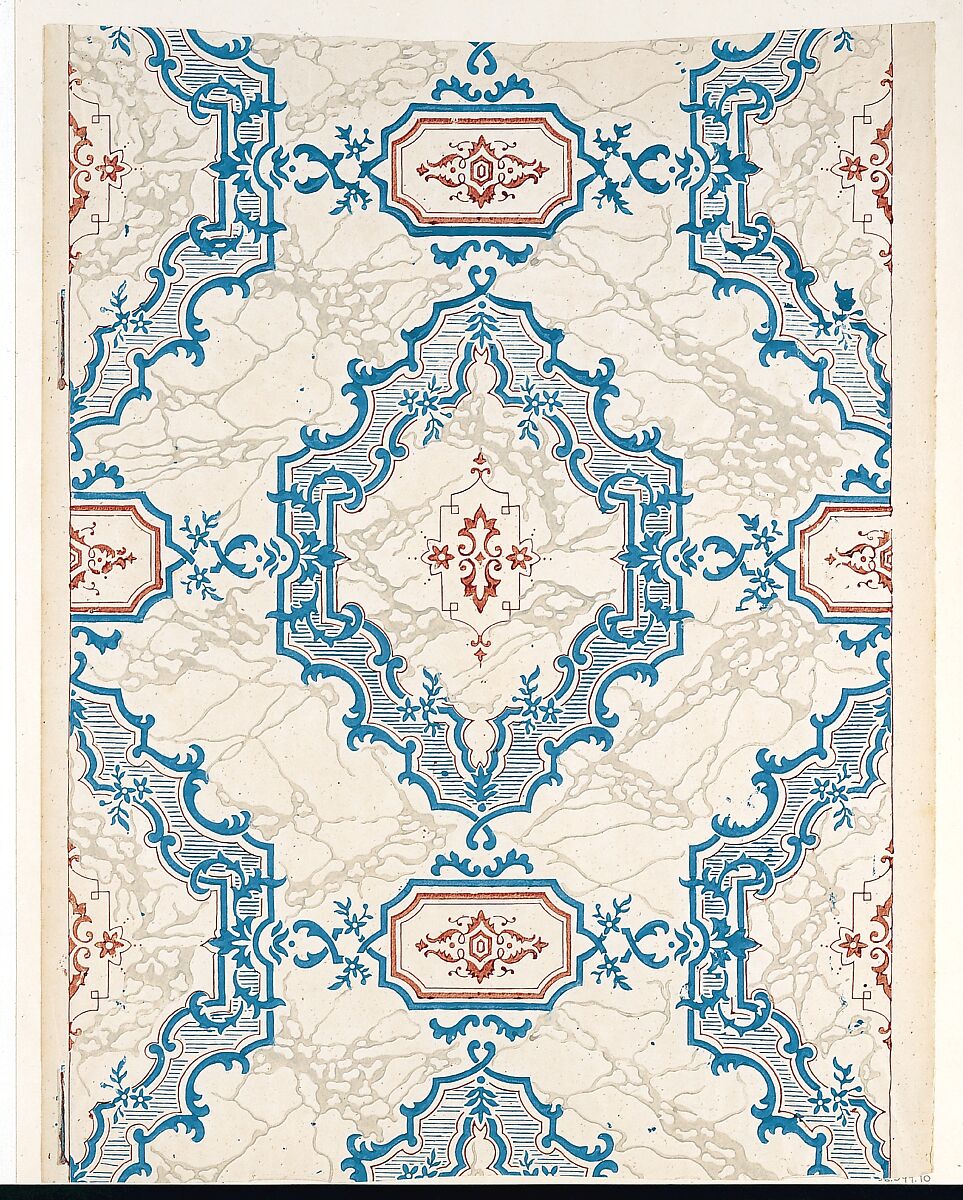 Entrance-hall Wallpaper from the Collins House, Anonymous, American, 19th century, Roller-printed paper