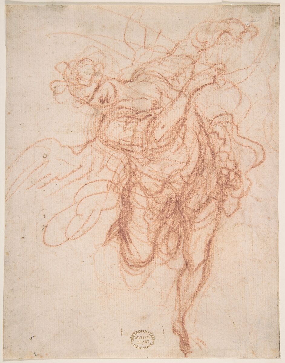 Angel (Recto); Fragmentary Sketches of Same Subject (Verso), Anonymous, Italian, 16th century (Italian, active Central Italy, ca. 1550–1580), Red chalk on cream paper 