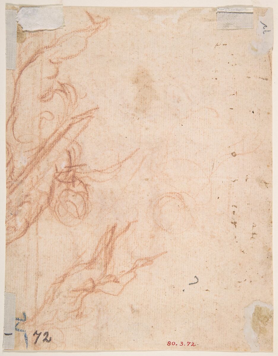 Angel (recto); Fragmentary Sketches of Same Subject (verso), Anonymous, Italian, 16th century (Italian, active Central Italy, ca. 1550–1580), Red chalk
