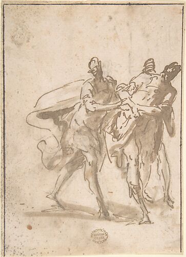 Three Figures (recto); Sketches of Kneeling Figures and Putti (verso)