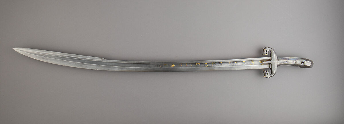 Saber with Scabbard and Strap, Steel, gold, wood, leather, Eastern European, probably Hungary